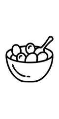 Minimilist a bowl filled with round objects and a spoon resting inside, all rendered in a simple line drawing style vector