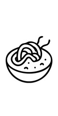Minimilist outlined bowl of noodles with sauce and visible steam in a simple black and white drawing style vector