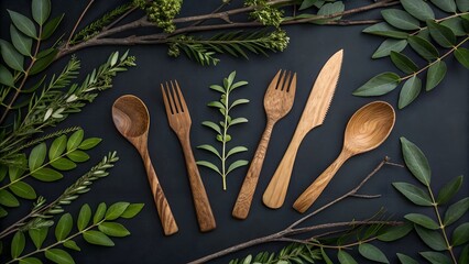 kitchen utensils on wooden background