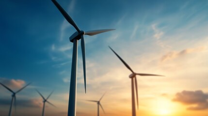 Modern wind power plant with advanced turbines and energy flow graphics