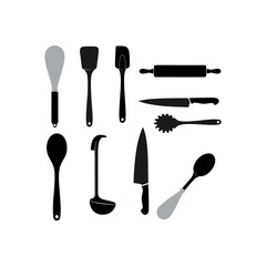 silhouette vector of kitchen utensils with white background