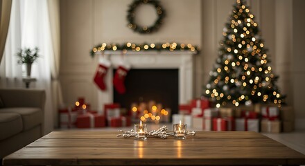 Fototapeta premium Design Details of Beautiful holiday decorated room with Christmas tree