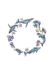 Watercolor postcard International Day of Oceans, Whales and Fish6