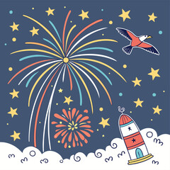 Seamless star and rocket pattern illustration for night sky or holiday design