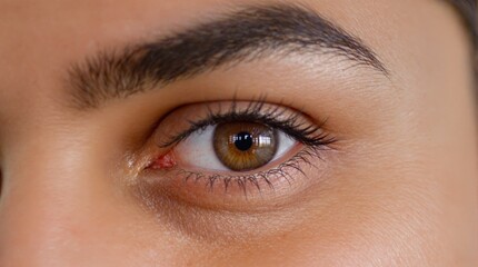 Close-up of a Hazel Eye with Detailed Lashes and Brow