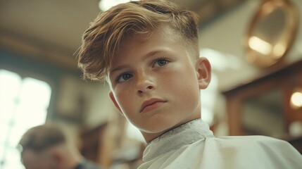 Close-up of a boy getting a haircut