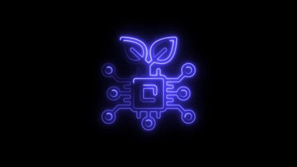 Futuristic Neon Tech Icon of Sustainable Growth and Innovation Circuit Board with Leaves - Powered by Adobe