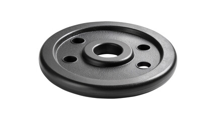 Black weight plate isolated on white for strength training