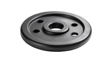 Black weight plate isolated on white for strength training