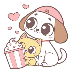 Cute cartoon dog holding a gift box in a fun and happy illustration