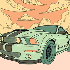 Red retro sports car vector illustration in vintage style design
