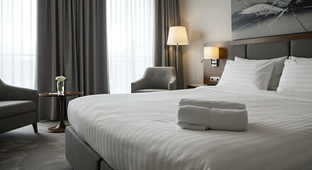 Fototapeta premium Inside Look: White towel on Bed Luxury Hotel