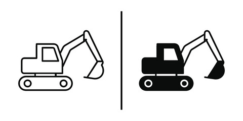 Excavator Icon: A minimalist graphic of an excavator, one in silhouette, against a clean background, with the excavator showcasing a construction or infrastructure setting.