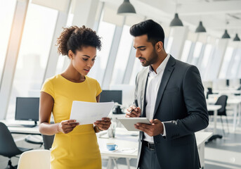Diverse Business Colleagues Collaborating with Documents and Tablet