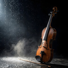 Fototapeta premium a classic violin covered in gentle raindrops