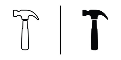 Hammer Icon: A clean, minimalist design showcasing a hammer icon, both in outline and solid form, perfect for a construction or DIY theme.
