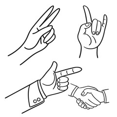 Set of hand gesture icons in vector illustration style showing various finger signs and hand positions