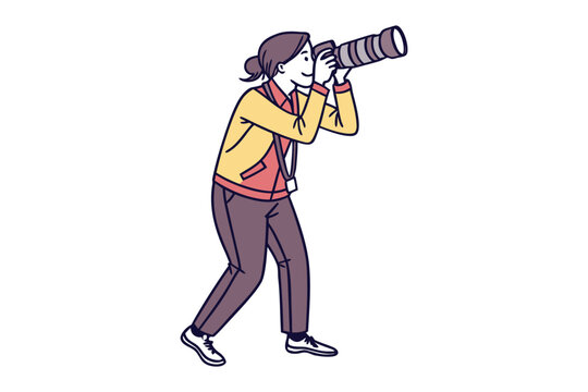 photographer with camera, yellow jacket, action pose clip art preview