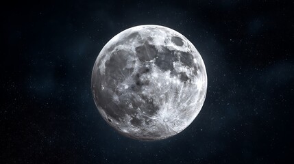 Full moon close up with detailed surface texture and dark night sky background