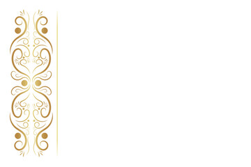 Elegant gold vertical ornamental border with swirling floral patterns, perfect for invitations or luxury designs.