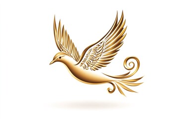 Obraz premium Golden dove flying with open wings symbolizing peace and spirituality