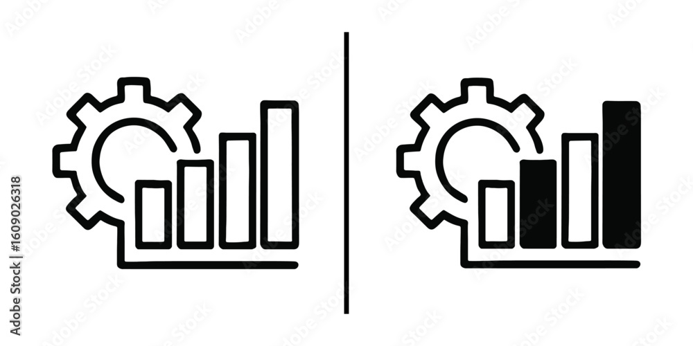 Poster process and progress: a graphic of a cogwheel with a bar graph on both side. symbolizing the process