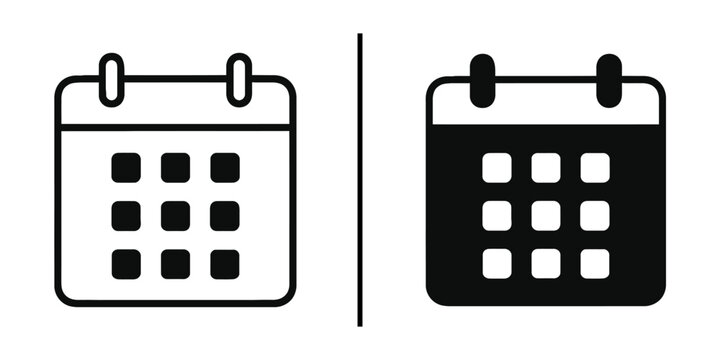 Calendar Icons: A simple design featuring calendar icons. The image has two calendar style, one in line art and the other in black, to show two different design for same subject.