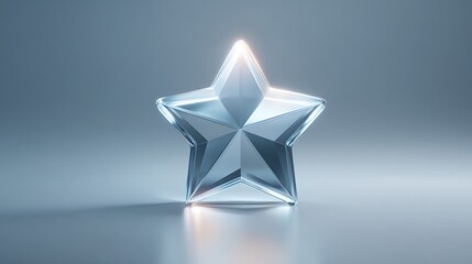 Glass star icon with smooth reflective surface soft edges minimal background glowing light modern design concept