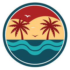 tropical palm badge semicircle silhouette