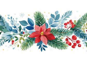 Green and red banner design with a natural Christmas theme, Printed vector