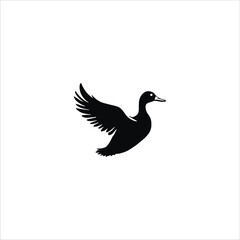 Obraz premium Flying duck silhouette icon, black vector of bird in motion with wings extended and beak forward