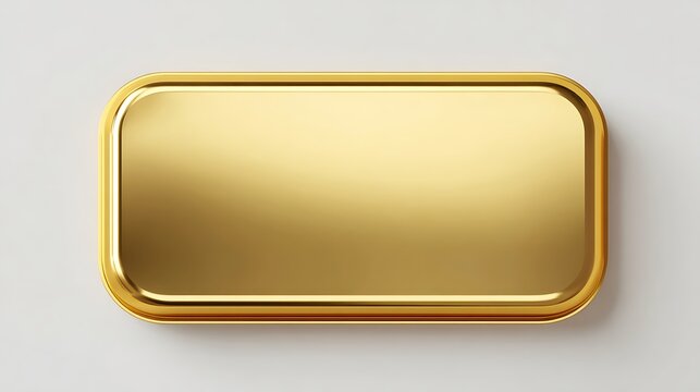 Gold metal rectangle with polished finish rounded edges reflective surface for product branding design or label mockup