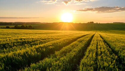 Fototapeta premium Golden sunset over a vibrant wheat field