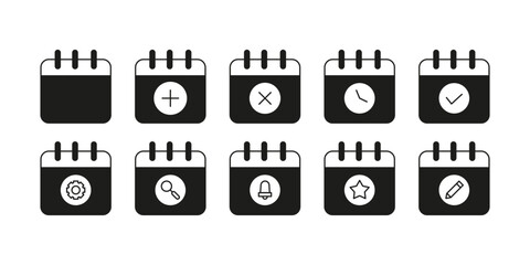 Black calendar icon set.
