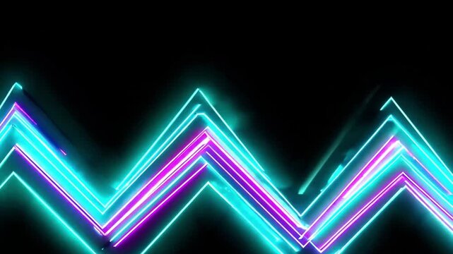 Dynamic neon lights creating a mesmerizing zig-zag pattern on a black background. The vibrant lines evoke a sense of modernity and energy