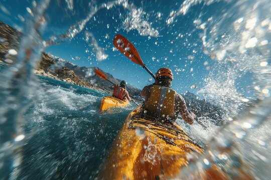 two athletes in a kayak seen from behind - Powered by Adobe