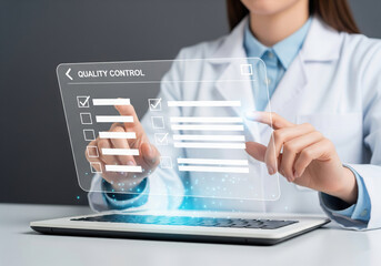 Professional Using Holographic Quality Control Interface for Inspection
