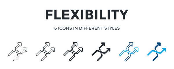 Flexibility Icon In Different Style Vector Illustration. Designed In Thin Line, Regular Line, Bold Line, Glyph, Color Line, And Color Glyph Style Can Be Used For Web