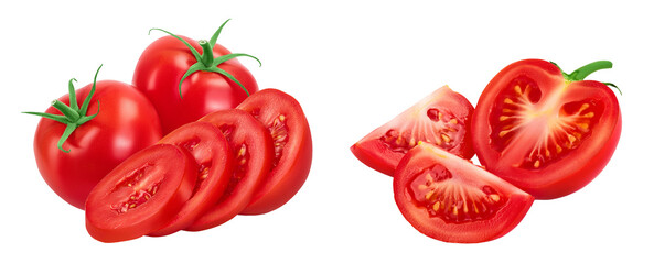Tomato slices isolated on white background with  full depth of field.