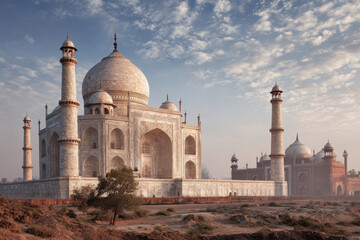 Obraz premium create photorealistic ultraminimalist image featuring monumental architectural structures set against dramatic
