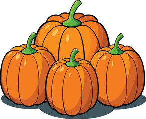 Cartoon Pumpkins Grouped Together Illustration on Transparent Background