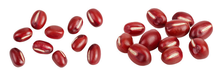 Red adzuki beans isolated on white background. Top view. Flat lay.