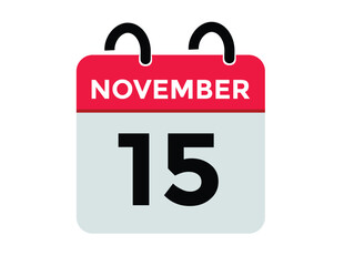 15 November, calendar date icon. 15 November Calendar Date for Deadlines or Appointment. Day, month. vector illustration.

