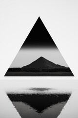 Fototapeta premium Black and White Geometric Mountain Reflection in Triangular Frame