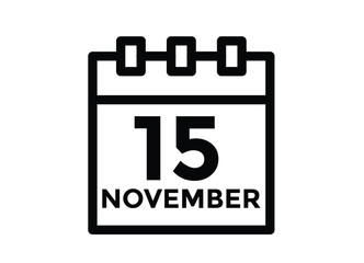 15 November, calendar date icon. 15 November Calendar Date for Deadlines or Appointment. Day, month. vector illustration.

