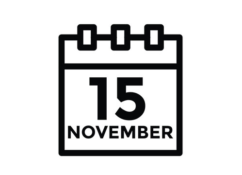 15 November, calendar date icon. 15 November Calendar Date for Deadlines or Appointment. Day, month. vector illustration.
