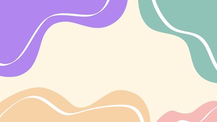 Minimal abstract pastel background with colorful wavy shapes and blank space in the center, ideal for presentations, social media, or creative design templates.