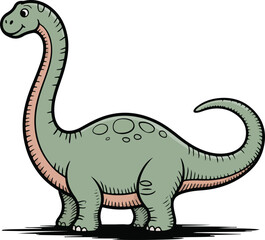 Obraz premium Cute cartoon of a friendly long neck dinosaur
