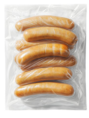Packaged sausages neatly arranged in a transparent vacuum-sealed bag, ready for cooking or grilling