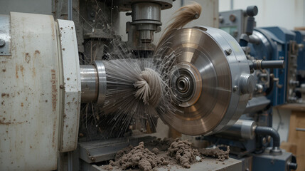 Finishing metal working on high precision grinding machine in workshop